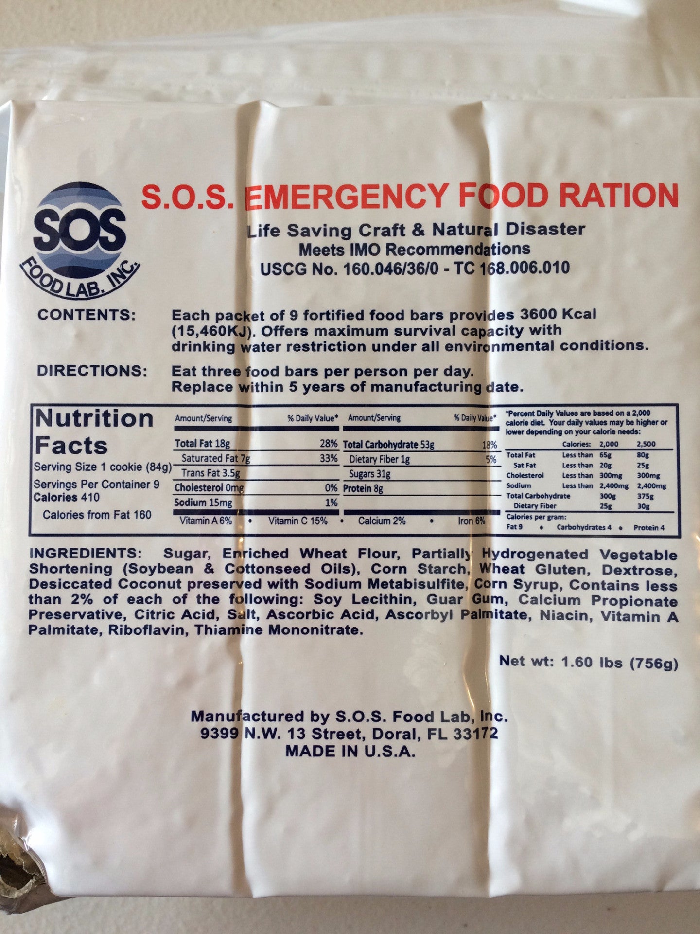 Sos Food Rations 3600 Calorie Emergency Food Rations (Datrex or SOS Brand ...